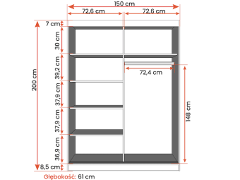 Idzczak meble Vista 05/150 tolóajtós gardróbszekrény - világos sonoma tölgy/fehér Hálószoba