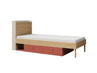 Jurek meble Yuki 13 ágykeret - szürkésbézs/koral/olajos tölgy Elemes ifjúsági bútorok