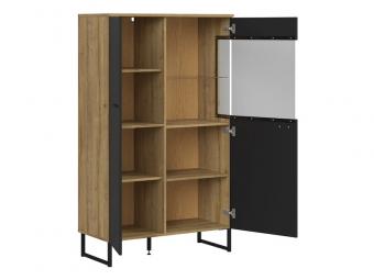 BRW Meble Zenda REG1D1W/150 U vitrin - waterford tölgy/fekete Elemes nappali bútorok